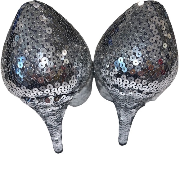BALENCIAGA Silver Sequin Pumps Heels EU 41 US 11 Puffy Pointed Toe Sparkle NEW - Picture 12 of 16